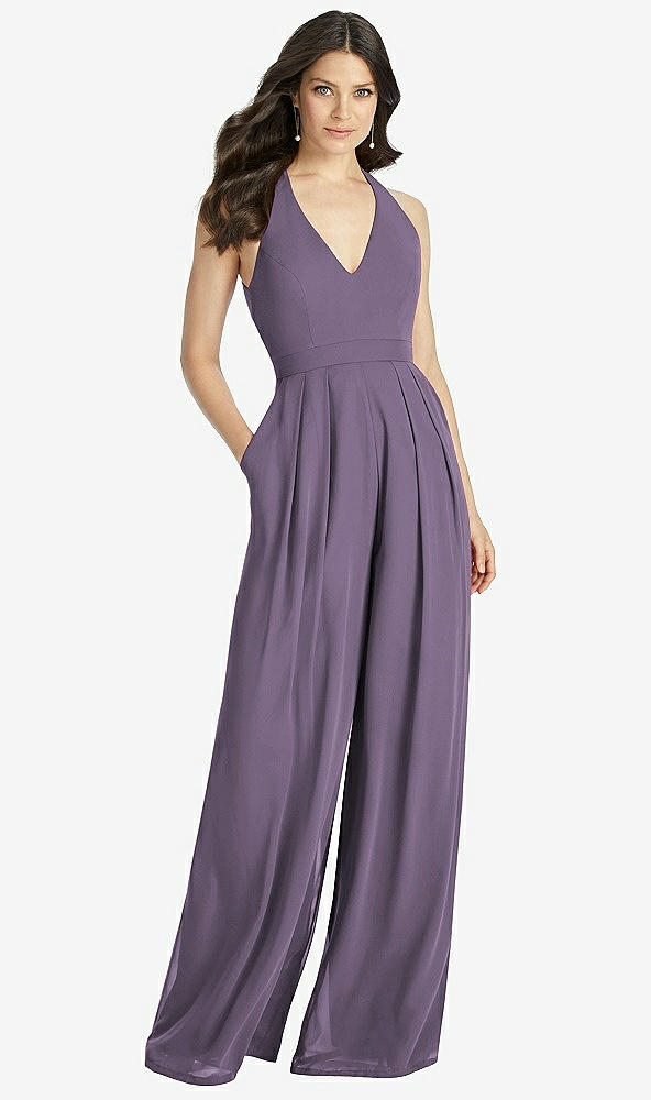 【STYLE: 3046】V-Neck Backless Pleated Front Jumpsuit【COLOR: Lavender】