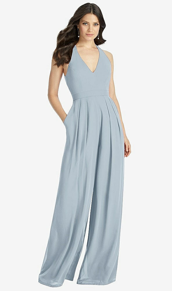 【STYLE: 3046】V-Neck Backless Pleated Front Jumpsuit【COLOR: Mist】
