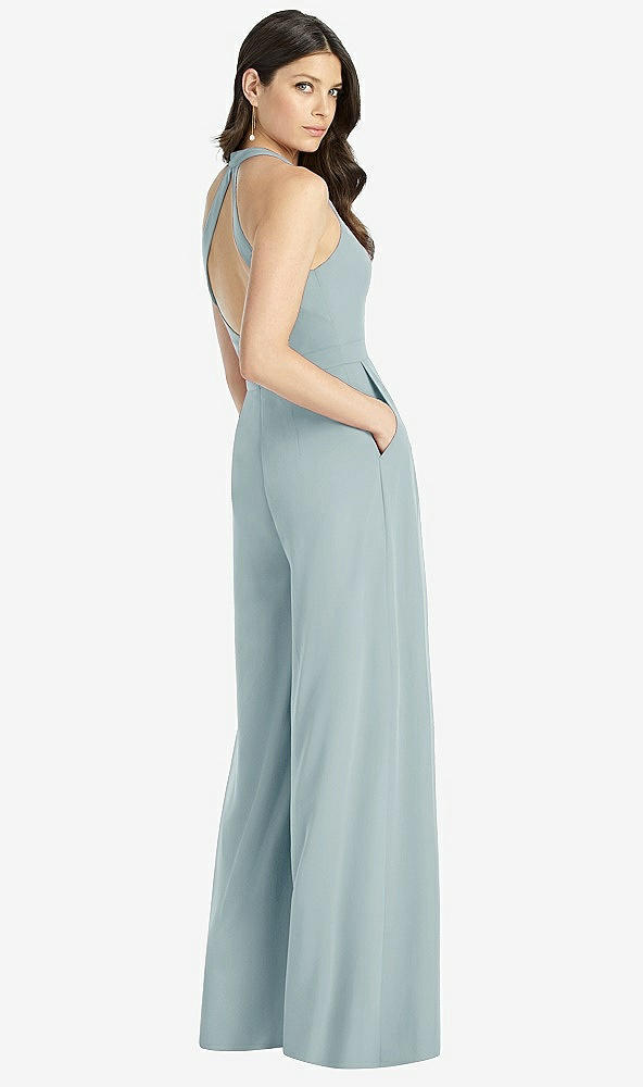 【STYLE: 3046】V-Neck Backless Pleated Front Jumpsuit【COLOR: Morning Sky】