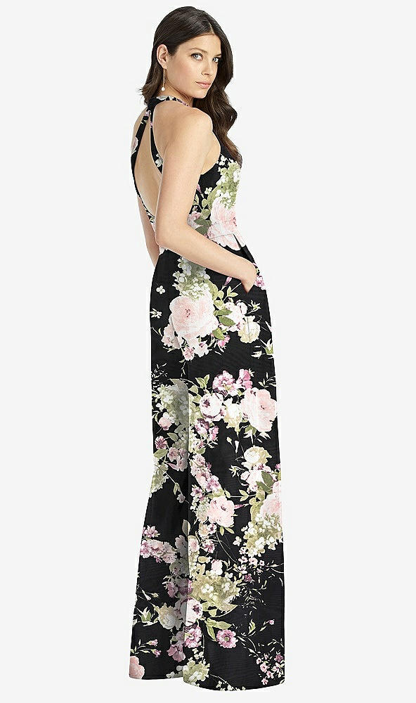 【STYLE: 3046】V-Neck Backless Pleated Front Jumpsuit【COLOR: Noir Garden】