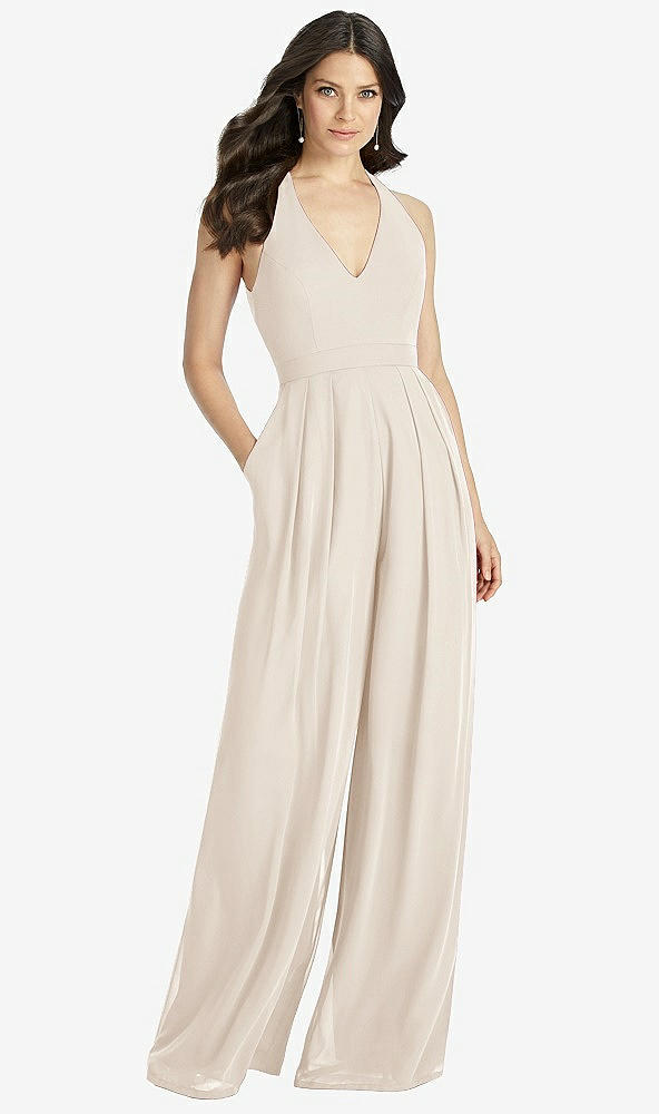 【STYLE: 3046】V-Neck Backless Pleated Front Jumpsuit【COLOR: Oat】