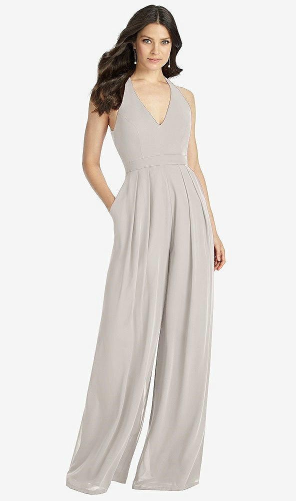 【STYLE: 3046】V-Neck Backless Pleated Front Jumpsuit【COLOR: Oyster】