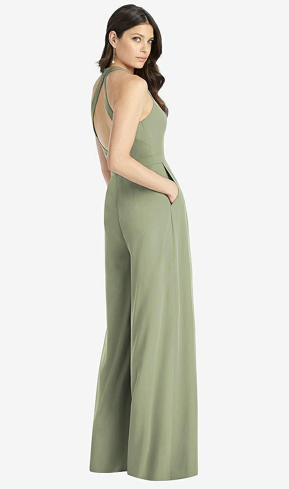【STYLE: 3046】V-Neck Backless Pleated Front Jumpsuit【COLOR: Sage】