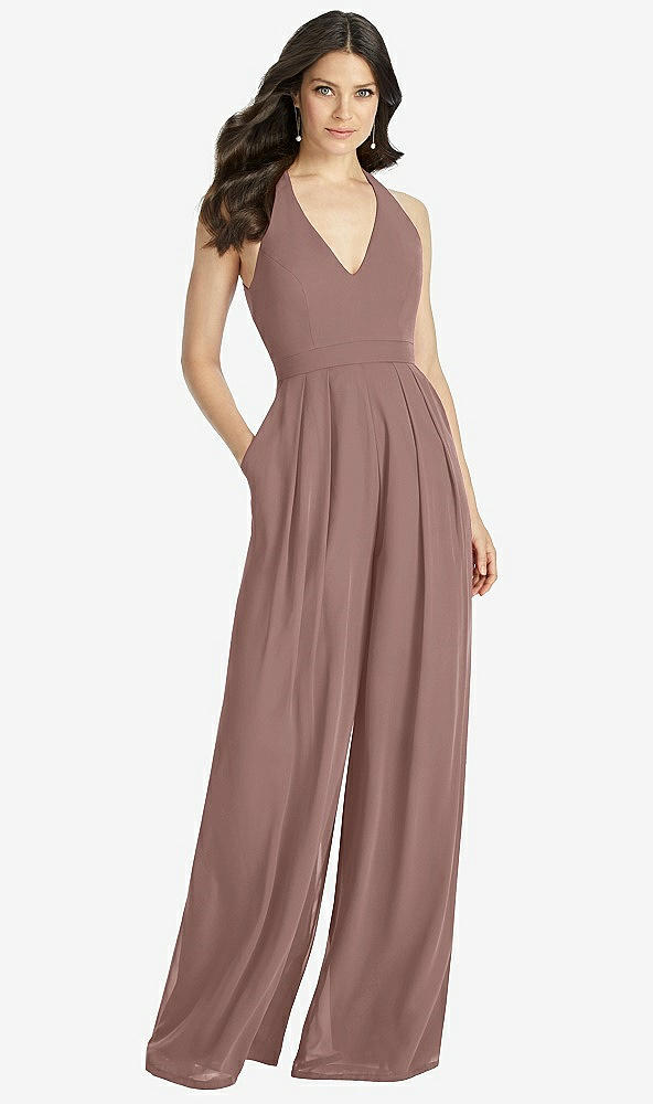 【STYLE: 3046】V-Neck Backless Pleated Front Jumpsuit【COLOR: Sienna】