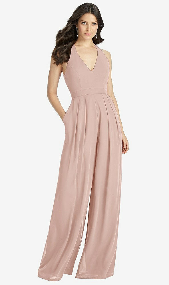【STYLE: 3046】V-Neck Backless Pleated Front Jumpsuit【COLOR: Toasted Sugar】