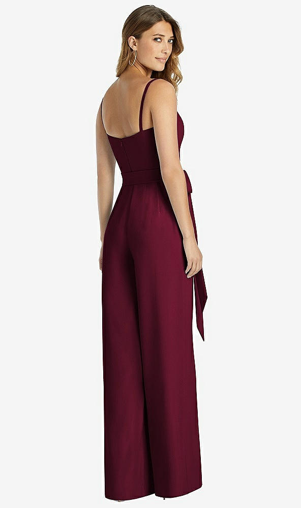 【STYLE: 3045】Spaghetti Strap Crepe Jumpsuit with Sash - Alana 【COLOR: Cabernet】