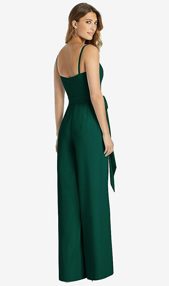【NEW】【STYLE: 3045】Spaghetti ストラップ クレープ ジャンプスーツ sash アラナ 【COLOR: Hunter Green】【SIZE: 00-30W】