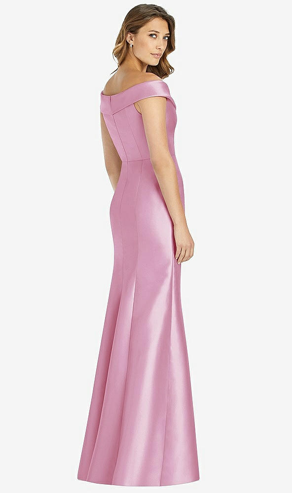 【STYLE: D760】Off-the-Shoulder Cuff Trumpet Gown with Front Slit【COLOR: Powder Pink】