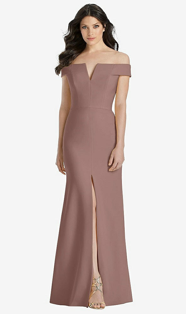 【STYLE: 3038】Off-the-Shoulder Notch Trumpet Gown with Front Slit【COLOR: Sienna】