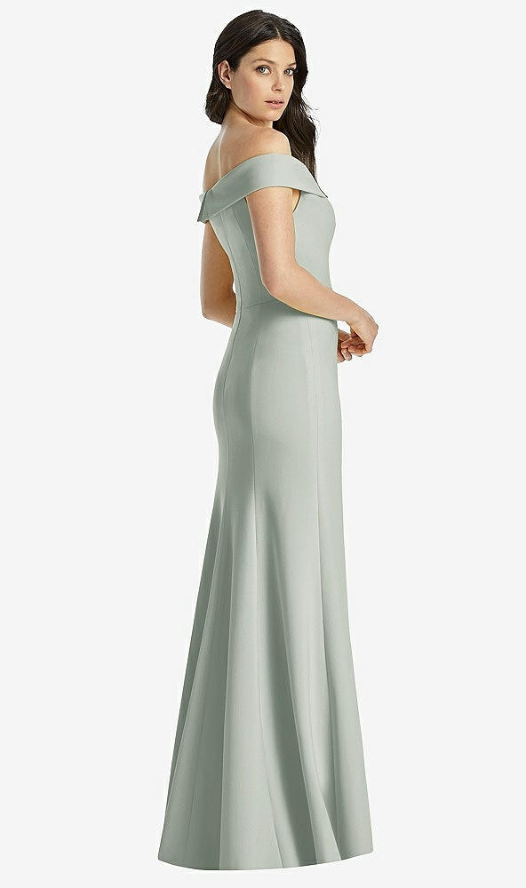 【NEW】【STYLE: 3038】オフショルダー ノッチ トランペット ガウン 前面 スリット【COLOR: Willow Green】【SIZE: 00-30W】