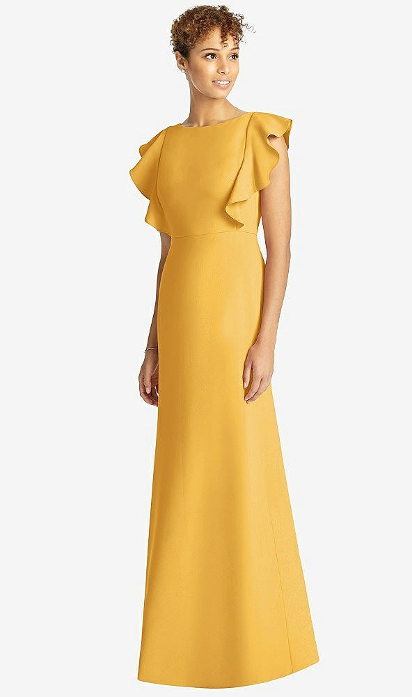 【STYLE: 4539】Ruffle Cap Sleeve Open-back Trumpet Gown【COLOR: NYC Yellow】