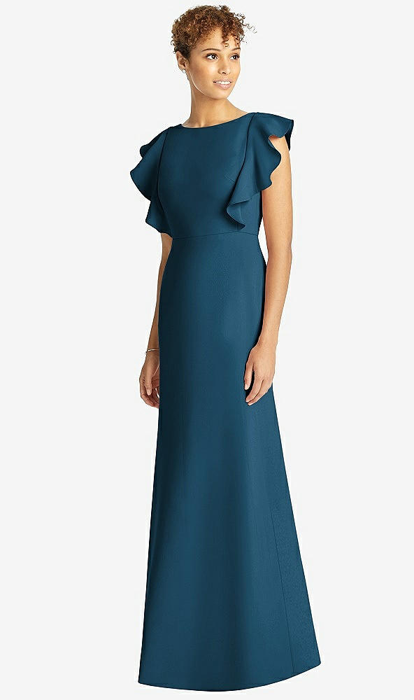 【STYLE: 4539】Ruffle Cap Sleeve Open-back Trumpet Gown【COLOR: Atlantic Blue】