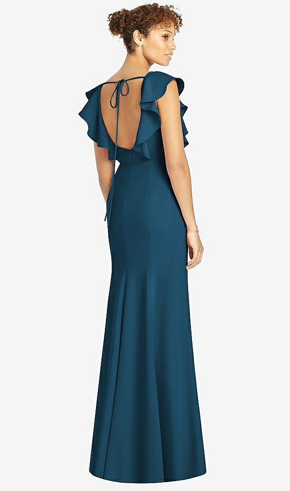【STYLE: 4539】Ruffle Cap Sleeve Open-back Trumpet Gown【COLOR: Atlantic Blue】