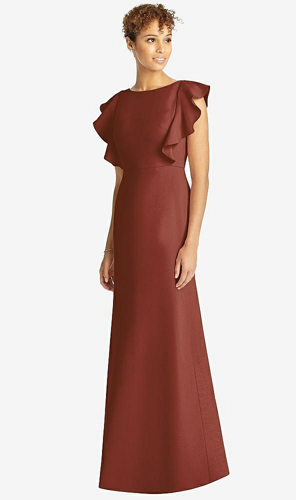 【STYLE: 4539】Ruffle Cap Sleeve Open-back Trumpet Gown【COLOR: Auburn Moon】