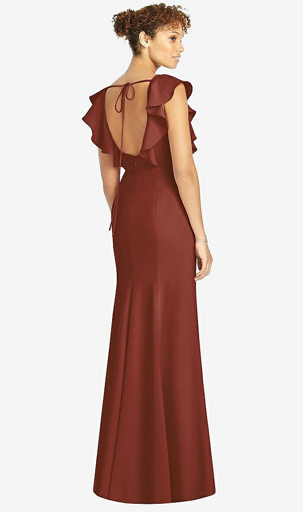 【STYLE: 4539】Ruffle Cap Sleeve Open-back Trumpet Gown【COLOR: Auburn Moon】