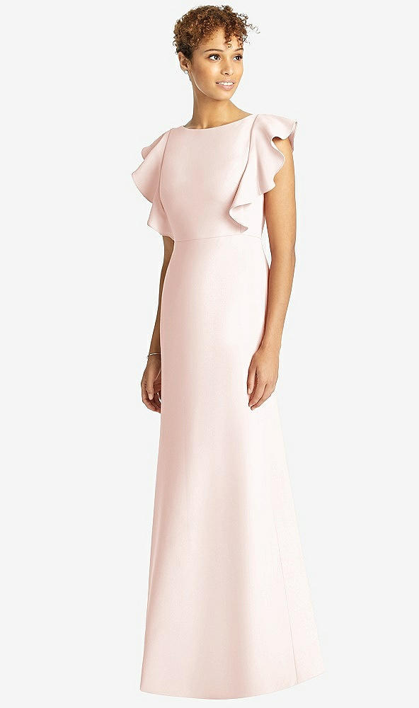 【STYLE: 4539】Ruffle Cap Sleeve Open-back Trumpet Gown【COLOR: Blush】