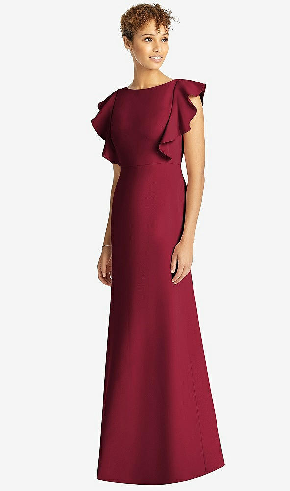【STYLE: 4539】Ruffle Cap Sleeve Open-back Trumpet Gown【COLOR: Burgundy】