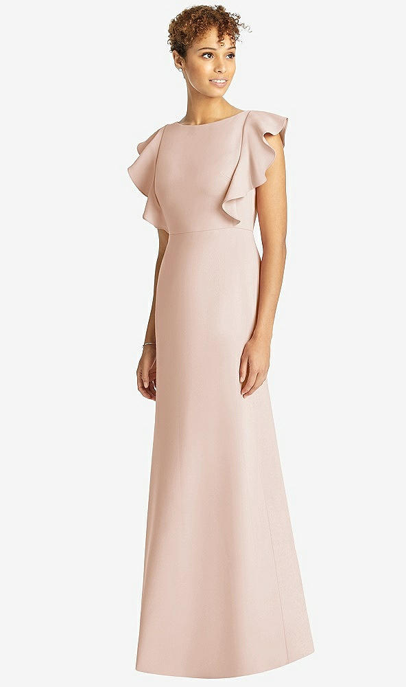 【STYLE: 4539】Ruffle Cap Sleeve Open-back Trumpet Gown【COLOR: Cameo】