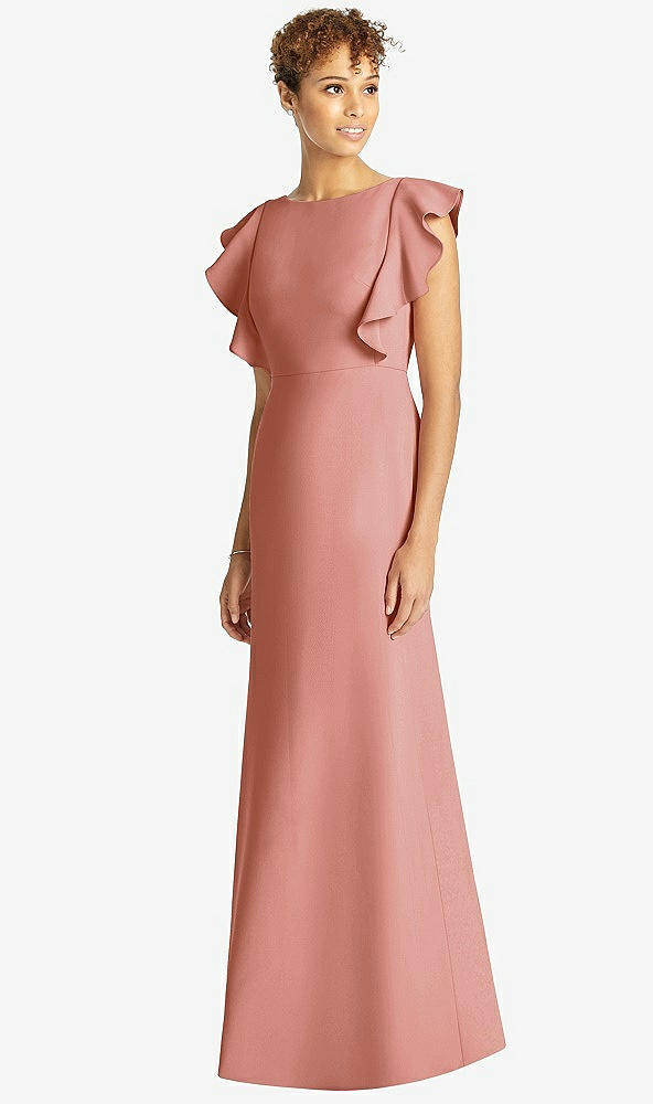 【STYLE: 4539】Ruffle Cap Sleeve Open-back Trumpet Gown【COLOR: Desert Rose】