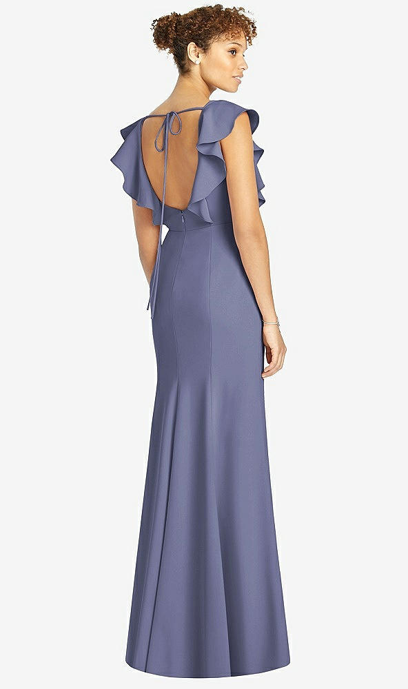 【STYLE: 4539】Ruffle Cap Sleeve Open-back Trumpet Gown【COLOR: French Blue】