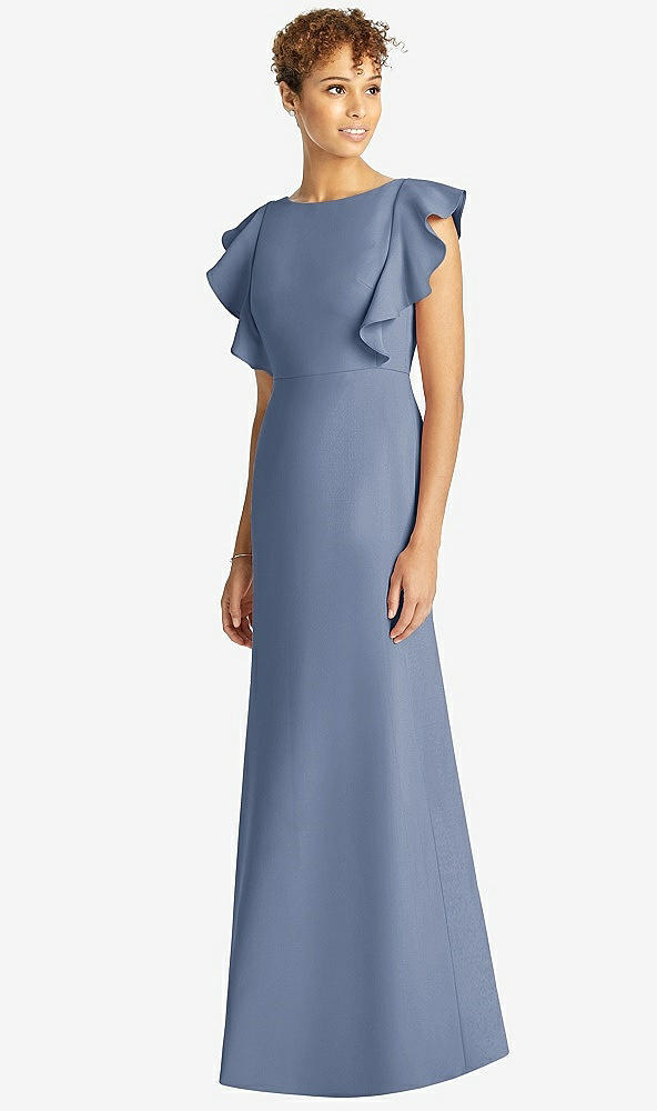 【STYLE: 4539】Ruffle Cap Sleeve Open-back Trumpet Gown【COLOR: Larkspur Blue】