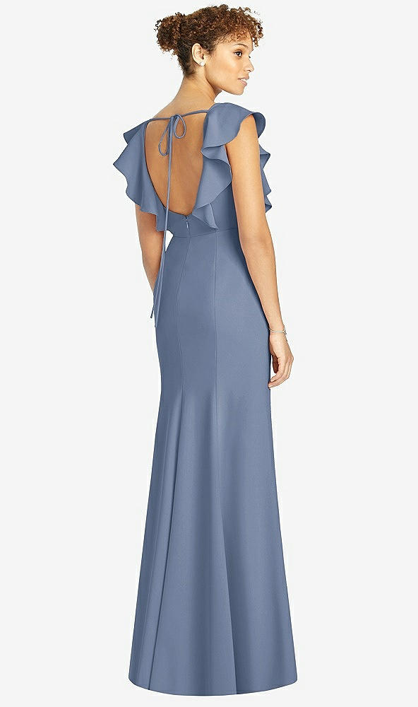 【STYLE: 4539】Ruffle Cap Sleeve Open-back Trumpet Gown【COLOR: Larkspur Blue】