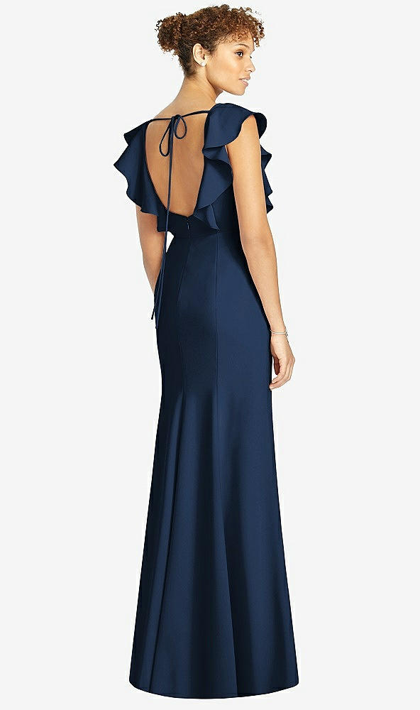 【STYLE: 4539】Ruffle Cap Sleeve Open-back Trumpet Gown【COLOR: Midnight Navy】