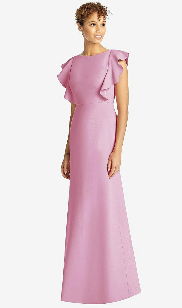 【STYLE: 4539】Ruffle Cap Sleeve Open-back Trumpet Gown【COLOR: Powder Pink】