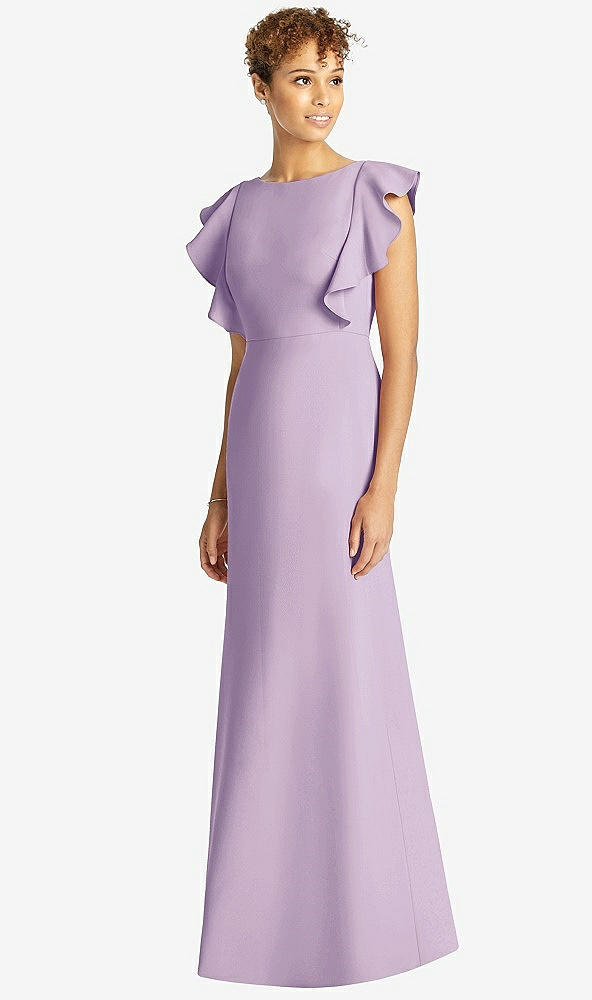 【STYLE: 4539】Ruffle Cap Sleeve Open-back Trumpet Gown【COLOR: Pale Purple】