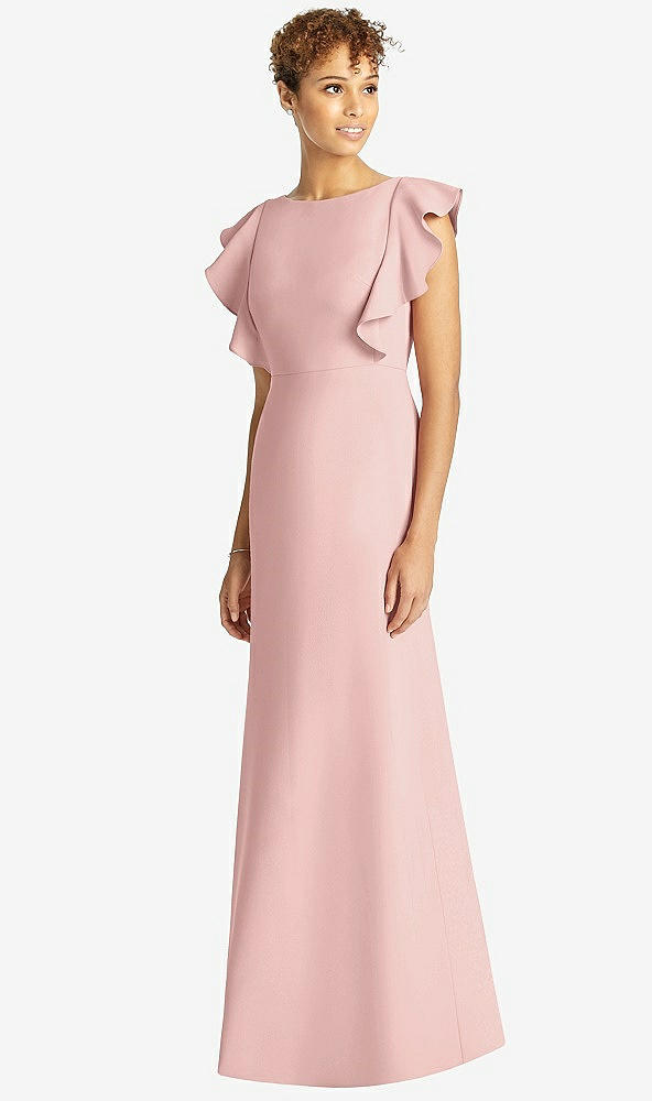 【STYLE: 4539】Ruffle Cap Sleeve Open-back Trumpet Gown【COLOR: Rose - PANTONE Rose Quartz】