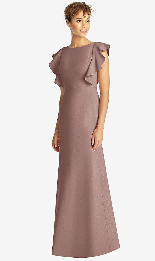 【STYLE: 4539】Ruffle Cap Sleeve Open-back Trumpet Gown【COLOR: Sienna】