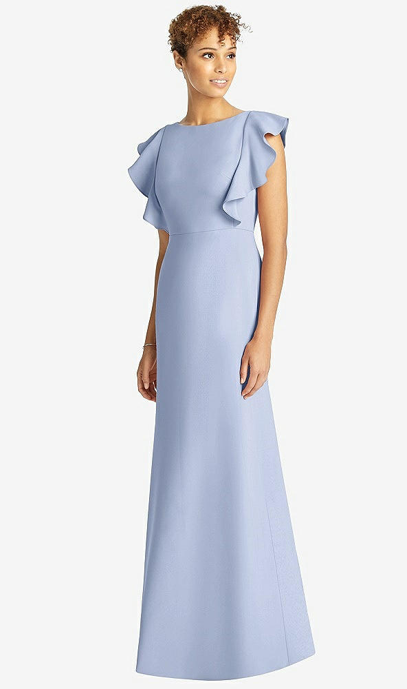 【STYLE: 4539】Ruffle Cap Sleeve Open-back Trumpet Gown【COLOR: Sky Blue】