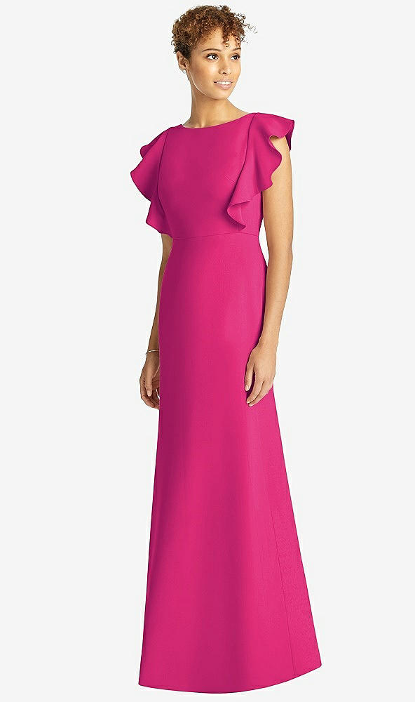 【STYLE: 4539】Ruffle Cap Sleeve Open-back Trumpet Gown【COLOR: Think Pink】