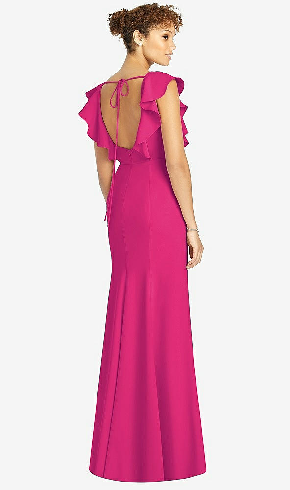【STYLE: 4539】Ruffle Cap Sleeve Open-back Trumpet Gown【COLOR: Think Pink】