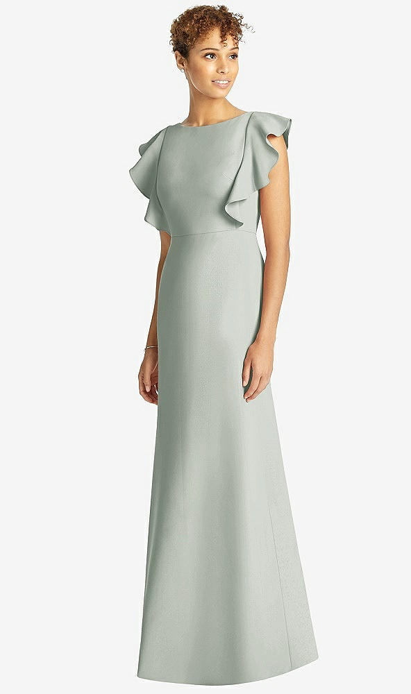 【STYLE: 4539】Ruffle Cap Sleeve Open-back Trumpet Gown【COLOR: Willow Green】