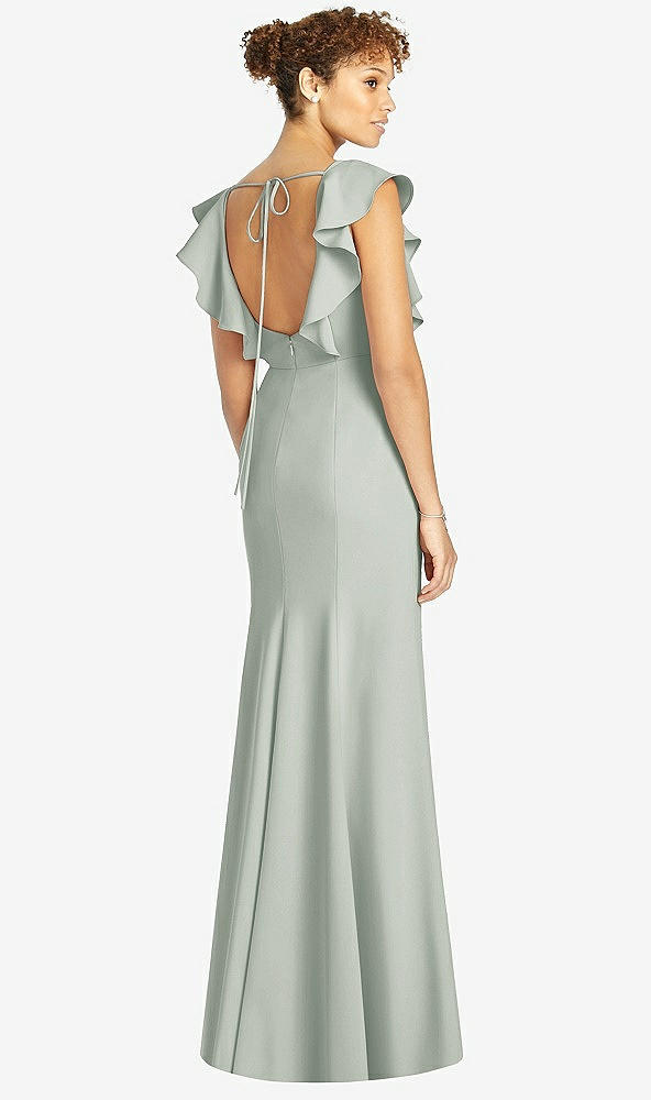【STYLE: 4539】Ruffle Cap Sleeve Open-back Trumpet Gown【COLOR: Willow Green】
