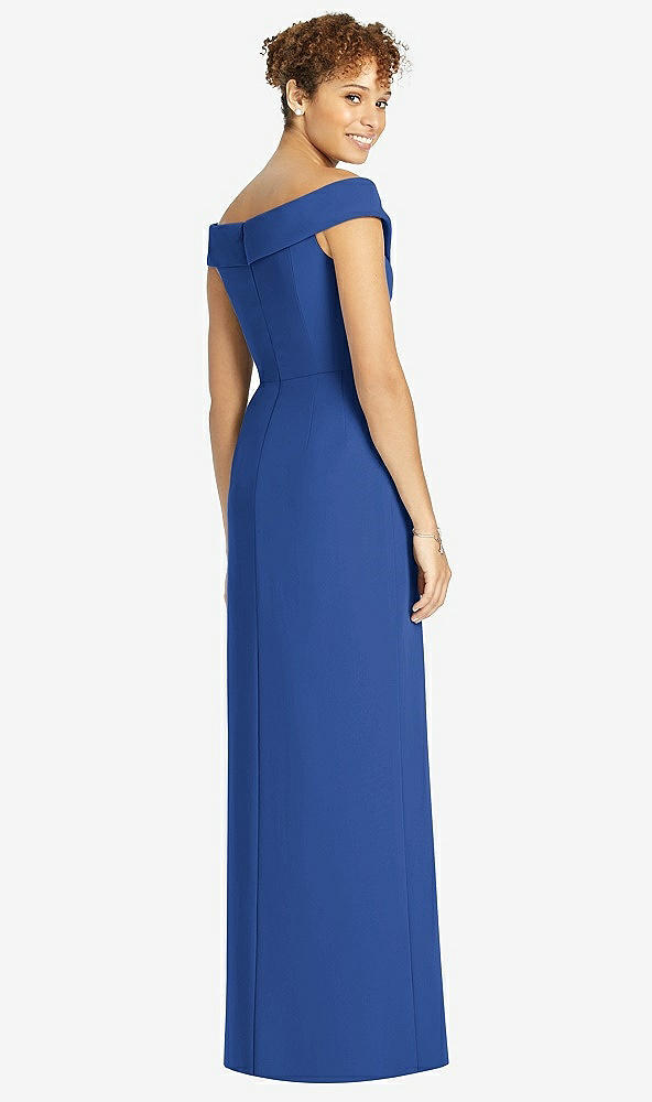 【STYLE: 4540】Cuffed Off-the-Shoulder Faux Wrap Maxi Dress with Front Slit【COLOR: Classic Blue】