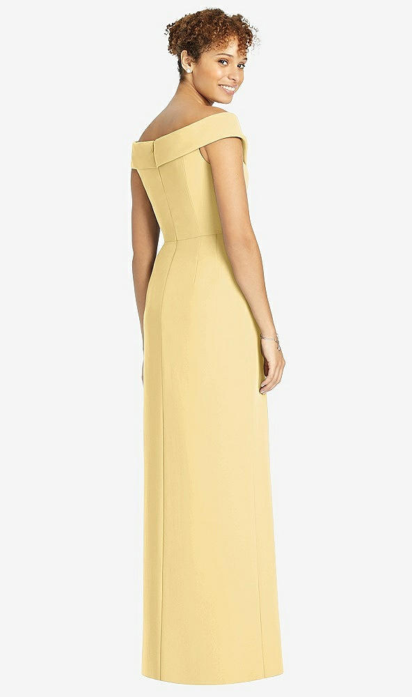 【STYLE: 4540】Cuffed Off-the-Shoulder Faux Wrap Maxi Dress with Front Slit【COLOR: Buttercup】