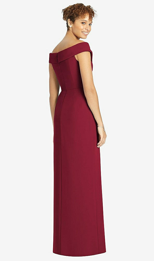 【STYLE: 4540】Cuffed Off-the-Shoulder Faux Wrap Maxi Dress with Front Slit【COLOR: Burgundy】