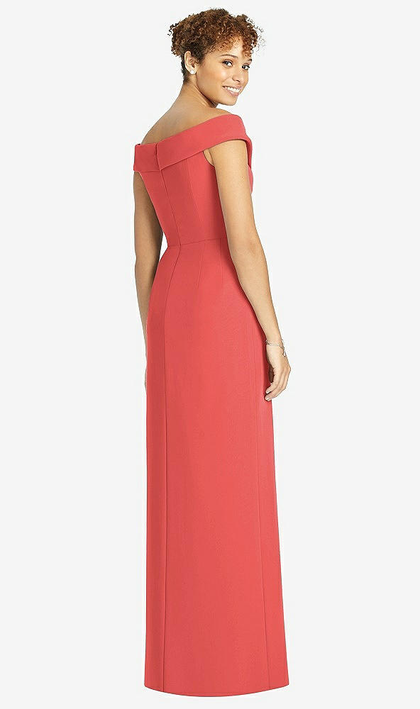 【STYLE: 4540】Cuffed Off-the-Shoulder Faux Wrap Maxi Dress with Front Slit【COLOR: Perfect Coral】