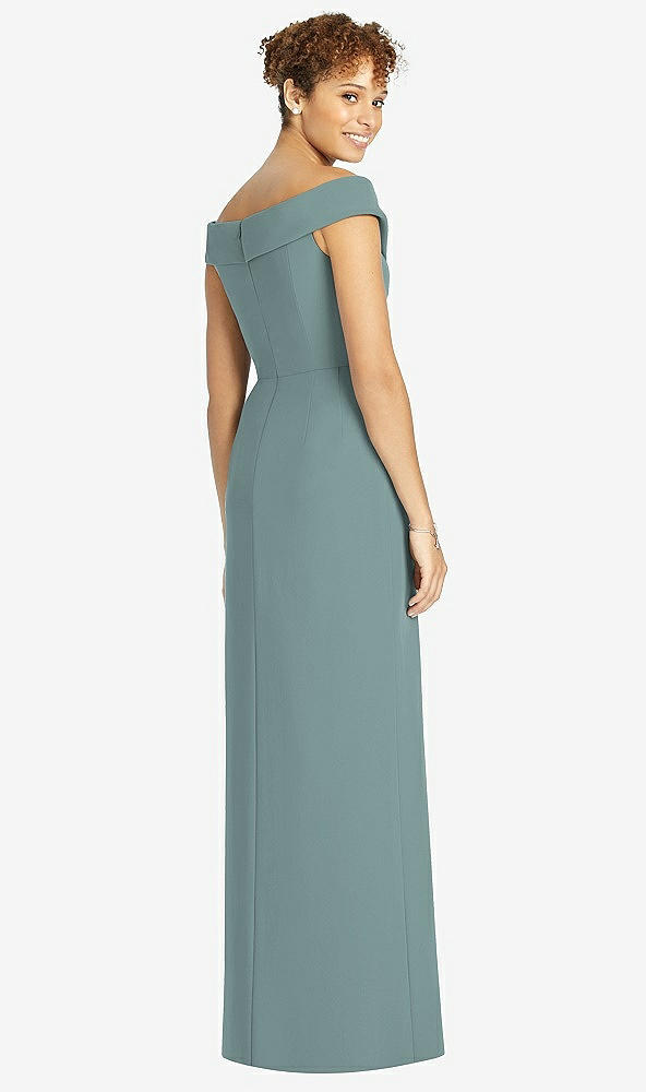 【STYLE: 4540】Cuffed Off-the-Shoulder Faux Wrap Maxi Dress with Front Slit【COLOR: Icelandic】