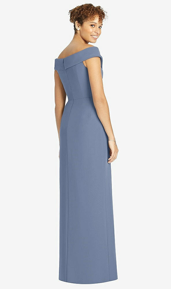 【STYLE: 4540】Cuffed Off-the-Shoulder Faux Wrap Maxi Dress with Front Slit【COLOR: Larkspur Blue】