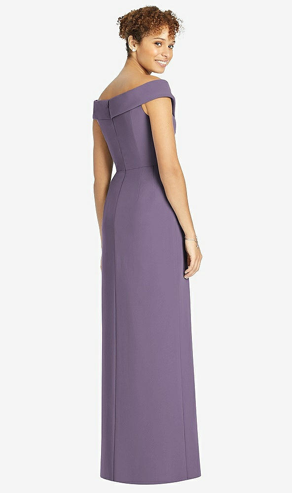 【STYLE: 4540】Cuffed Off-the-Shoulder Faux Wrap Maxi Dress with Front Slit【COLOR: Lavender】