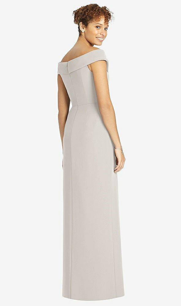 【STYLE: 4540】Cuffed Off-the-Shoulder Faux Wrap Maxi Dress with Front Slit【COLOR: Oyster】