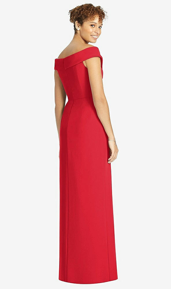 【STYLE: 4540】Cuffed Off-the-Shoulder Faux Wrap Maxi Dress with Front Slit【COLOR: Parisian Red】