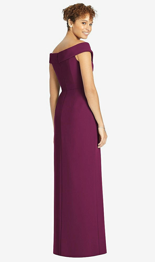 【STYLE: 4540】Cuffed Off-the-Shoulder Faux Wrap Maxi Dress with Front Slit【COLOR: Ruby】