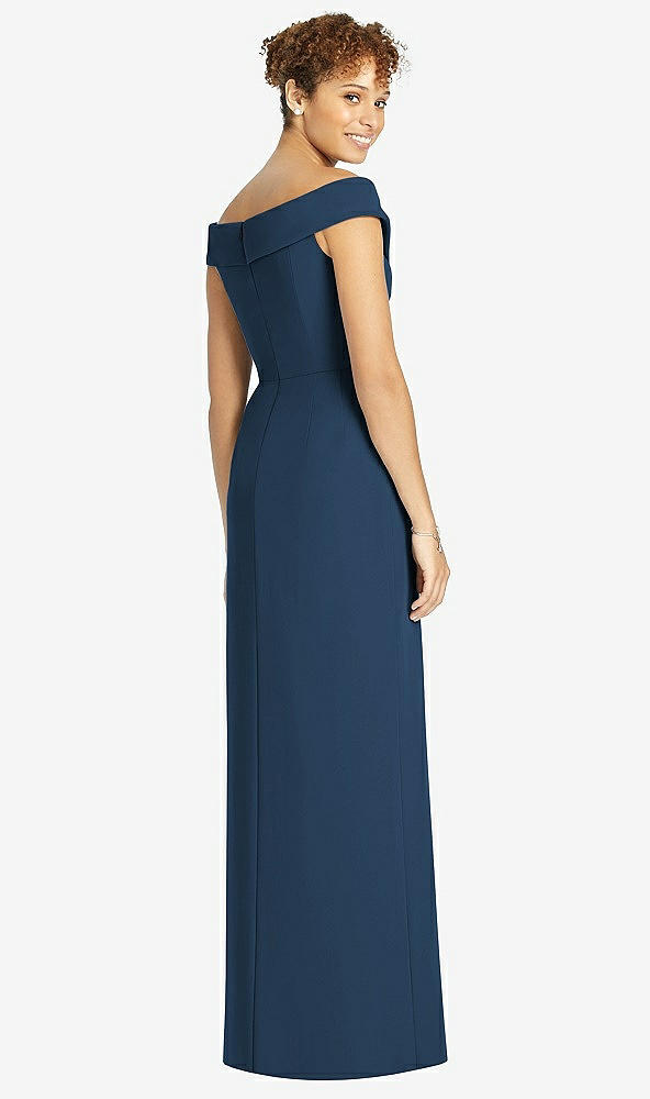 【STYLE: 4540】Cuffed Off-the-Shoulder Faux Wrap Maxi Dress with Front Slit【COLOR: Sofia Blue】