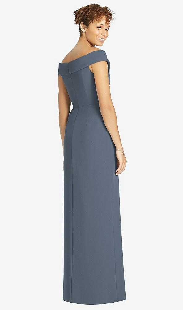 【STYLE: 4540】Cuffed Off-the-Shoulder Faux Wrap Maxi Dress with Front Slit【COLOR: Silverstone】