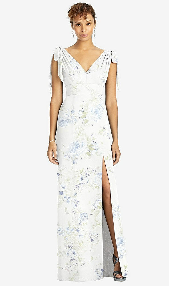 【STYLE: 4542】Bow-Shoulder Sleeveless Deep V-Back Mermaid Dress【COLOR: Bleu Garden】