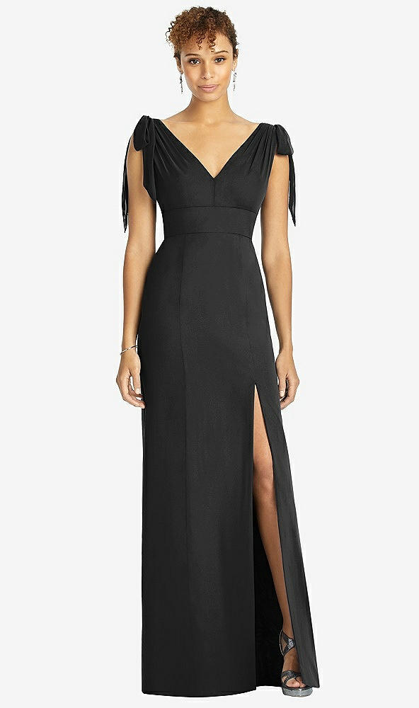 【STYLE: 4542】Bow-Shoulder Sleeveless Deep V-Back Mermaid Dress【COLOR: Black】